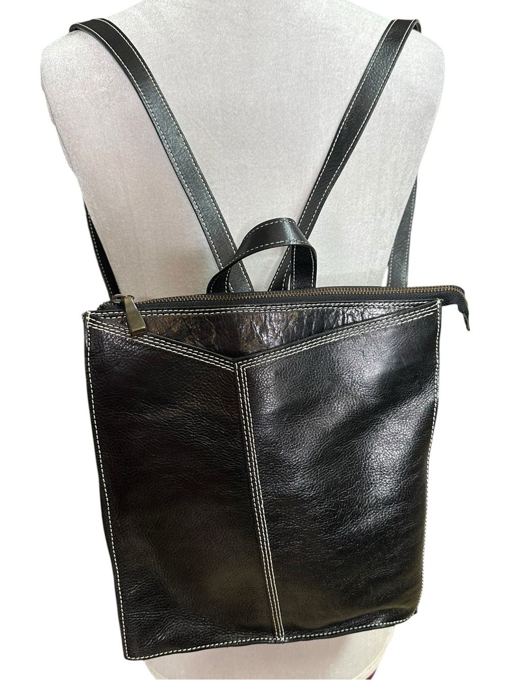 Black Leather Backpack Purse. Made in Brazil